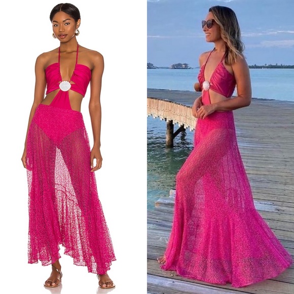 PatBO Dresses & Skirts - PatBO Cut Out Cutout Seashell Beach Dress in Cerise Pink Size Small